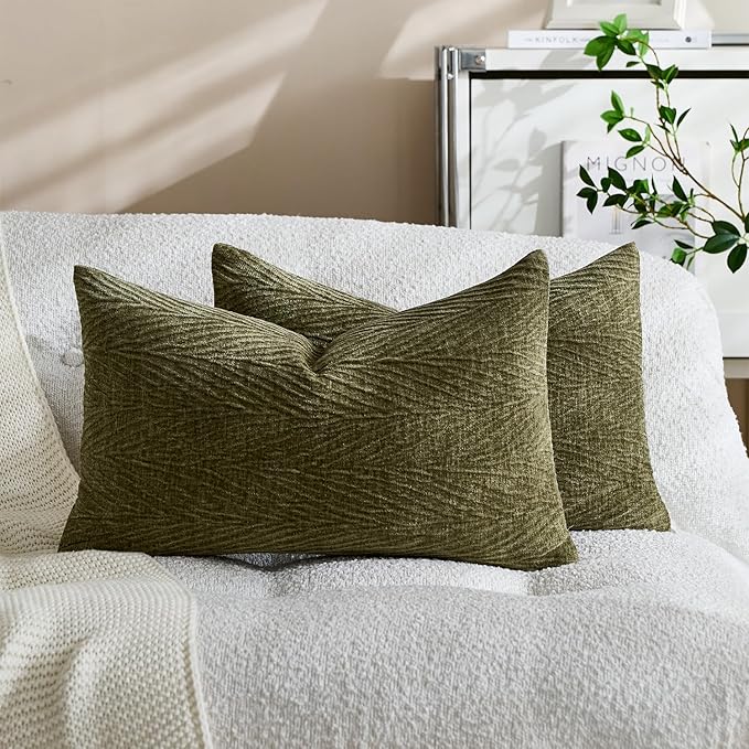 Summer Pillow Covers 12x20 Inch Set of 2, Soft Decorative Throw Pillow Covers with Leaves Texture, Hidden Zipper for Home Sofa Bed Couch (Green, 12" x 20" (Pack of 2))