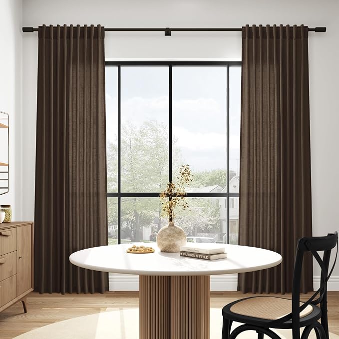 Chocolate Curtains 63 Inches Long 2 Panel Sets for Living Room Bedroom, Light Filtering Linen Drapes for Kitchen Windows Rod Pocket or Back Tab Curtain,Semi Sheer 52x63
