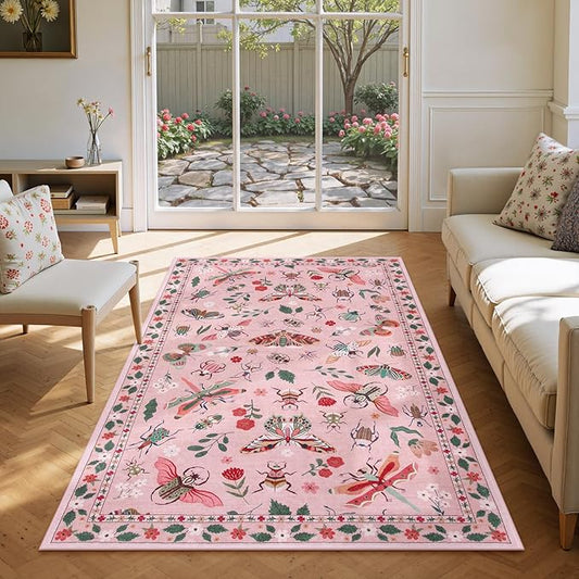Lahome Insect Washable Small Area Rug, 3x5 Area Rug for Bedroom Living Room, Non-Slip Soft Accent Throw Carpet for Kitchen Office Entryway Bathroom Office Vionnet, Pink