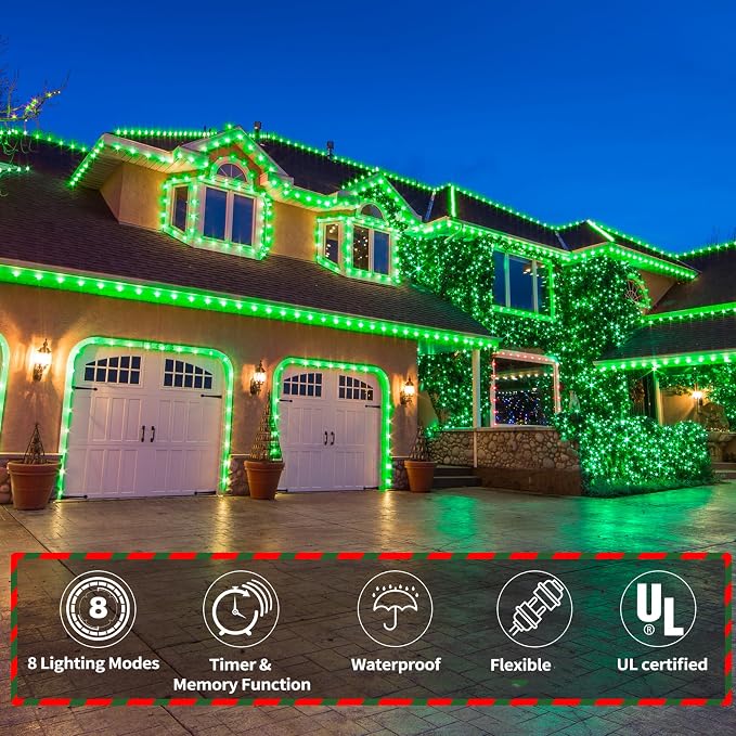 200ft LED Rope Lights Outdoor, 1440 LED Flexible Tube Lights with 8 Modes, Waterproof LED Rope Lighting for Outside, Garden, Patio, Bedroom, Party, Pool, Fences, Indoor Outdoor Decoration (Green)