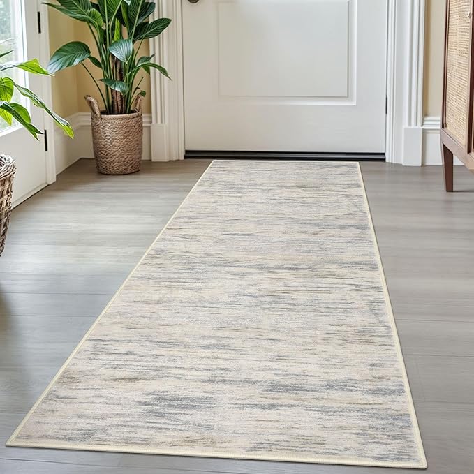 SIILOOM 2x5 Modern Abstract Runner Rug for Hallway, Gray Beige Neutral Multi Super Soft Hallways Decor Kitchen Rugs with Non-Slip, Non-Shedding Washable Rug for Entryway Bedroom Laundry Indoor