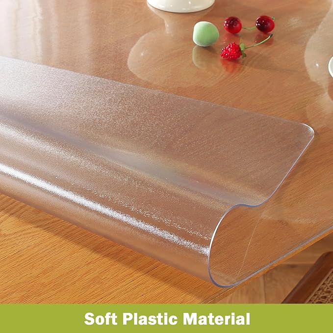 Frosted Clear Table Protector 42 x 64 Inch, 1.5mm Thick Plastic Table Cover, Waterproof PVC Clear Table Cover Protector, Desk Protector Mat, Writing Desk Pad for Desktop, Coffee & Dining Room Table