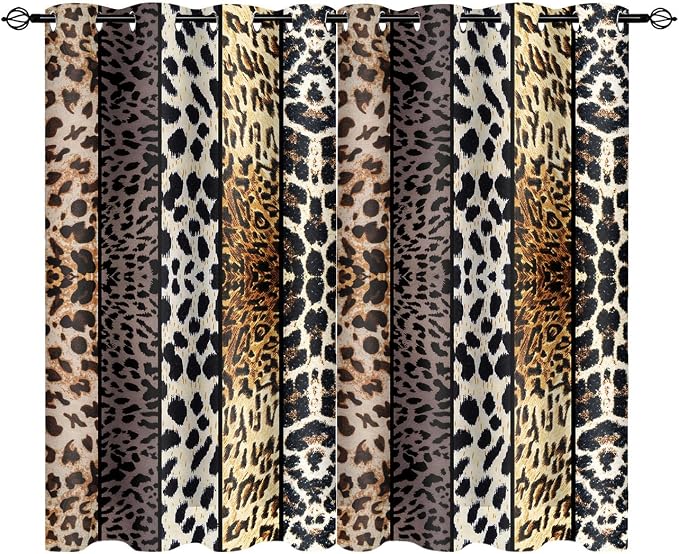 Wild Animal Print Curtain, Room Darkening Thermal Insulated Blackout Leopard Boa Window Drapes with Grommets for Living, Dining, Bedroom, Grey Leopard Print, 42"x 72", 2 Panels