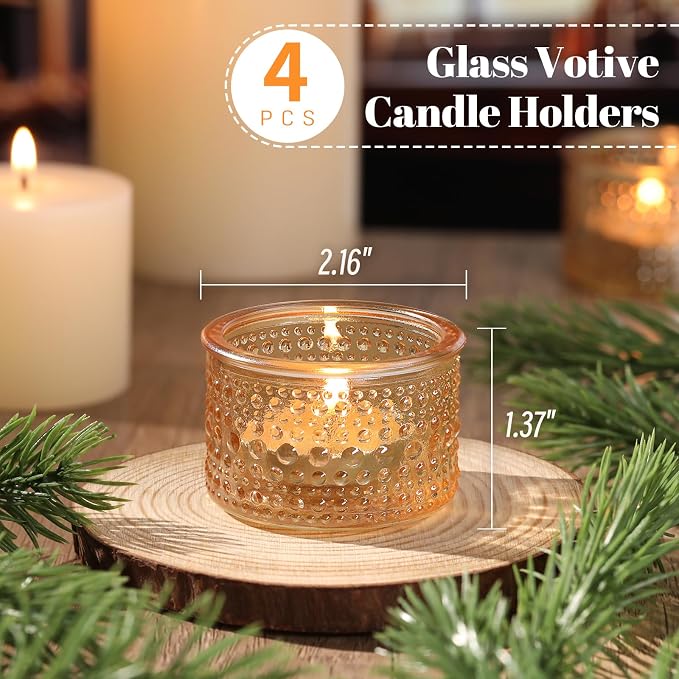 NITIME 4PCS Gold Votive Candle Holder, Tealight Candle Holders for Table Centerpiece, Gold Glass Candle Holder for Wedding, Home and Party Decor