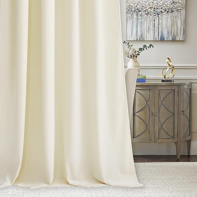 RYB HOME Ivory Velvet Curtains for Bedroom Living Room, Thermal Insulated Privacy UV Heat Blocking Luxurious Drapes for Nursery Dining Room, 52" W x 92" L, 2 Panels, Rod Pocket/Back Tab/Hook Belt