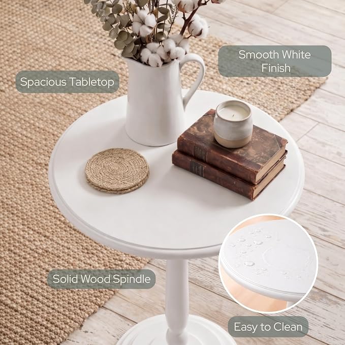 Convenience Concepts Classic Accents Amelia Spindle Table 18" - Traditional Solid Wood Round Side Accent, Display Pedestal for Transitional Living Room, Entryway, Hallway, or Bedroom, White