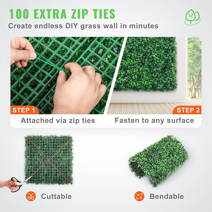VEVOR Artificial Boxwood Panels,12PCS 10x10 inch, Artificial Grass Backdrop Wall Boxwood Hedge Wall Mat, Privacy Hedge Screen UV Protected for Outdoor Indoor Garden Fence Backyard
