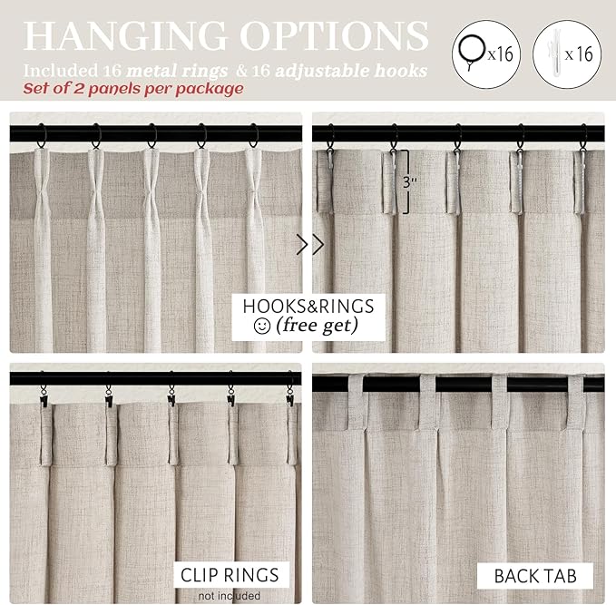 Extra Long 120 Inch Pinch Pleated Curtains for Living Room, Memory Trained Linen Blend Semi Sheer Taupe Light Filtering Privacy Large Windows Drapes 2 Panels Set 10 FT Length Greyish Brown Lux Decor