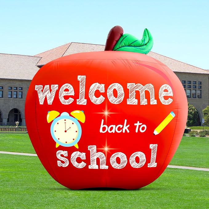Back to School Inflatable Outdoor Decorations:4.9FT Back to School Decor Built in 2 Bright LED Lights for Classroom Decor Blow up Yard Inflatable Decorations for First Day of School Party Garden Lawn