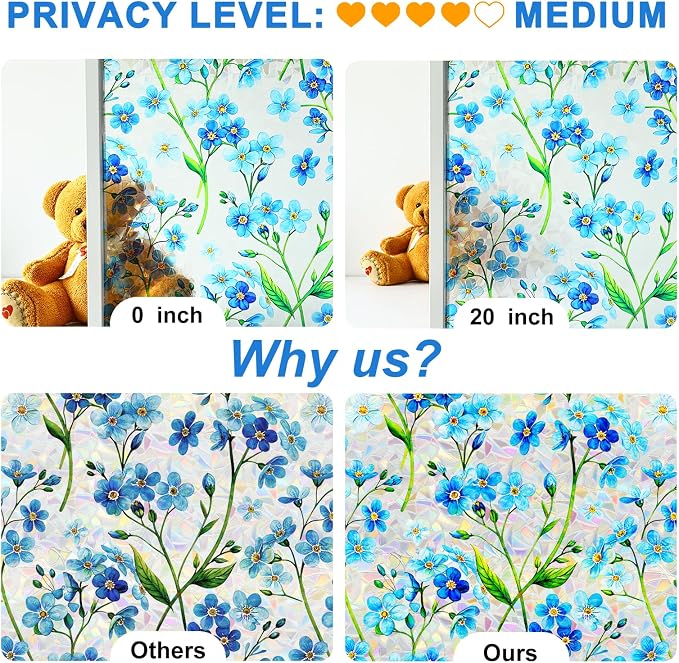 SOMWISE Rainbow Window Privacy Film,Heat Control,UV Blocking,Anti-Glare,Day & Night Privacy Protection & Decoration for Home, Bathroom,Glass Door,Static Cling,Renter-Friendly with Installation Tools