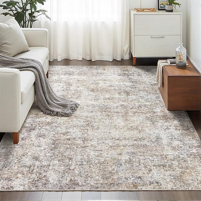 LOVORAL Area Rugs for Living Room: 5x8 Washable Neutral Abstract Rug for Bedroom Large Soft Modern Dining Room Rugs Indoor Floor Low Pile Carpet for Home Office Nursery - Brown Grey