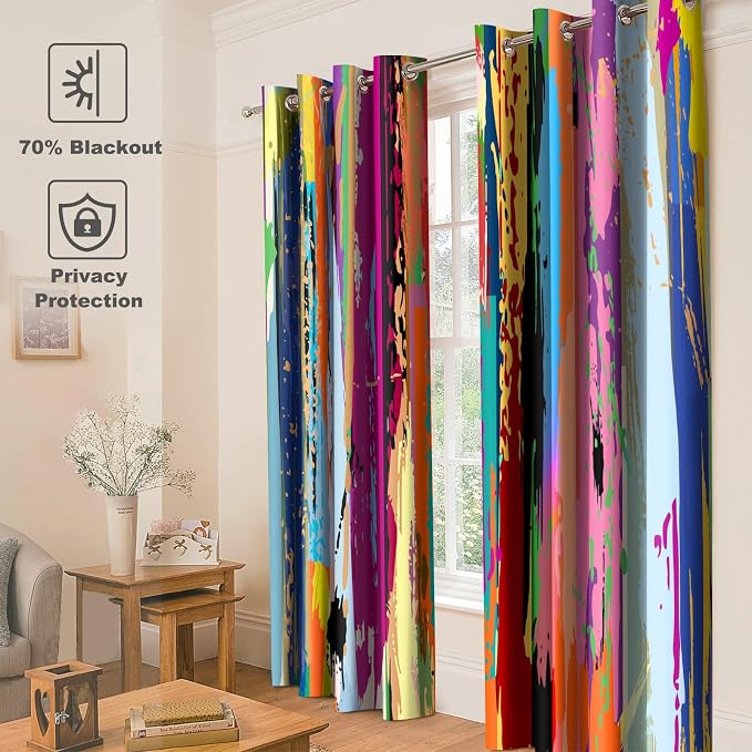Jekeno Abstract Blackout Curtains Colorful Rainbow Design Multicolored Tainted Pattern Home Bedroom Living Room Hippie Decor Grommet Window Drapes 2 Panel Set, 52"x63"