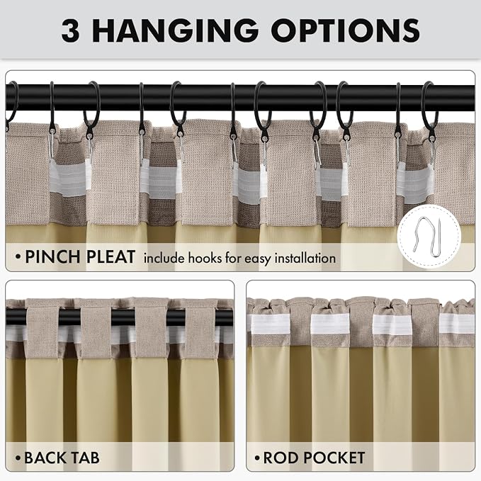 MIULEE 100% Blackout Linen Curtains for Bedroom, Solid Luxury Decor Thermal Insulation Room Darkening Drapes for Living Room Back Tab Rod Pocket 42 x 90 Inches, 2 Panels, Linen