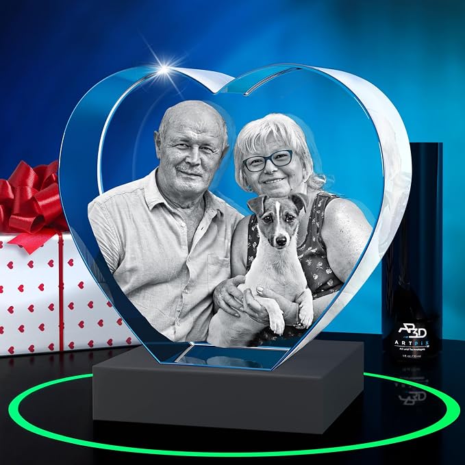 ArtPix 3D Crystal Photo, Personalized Gifts for Women, Wife, Her, Him, Men, Mom, Great Customized Gift With Your Own Photo - Anniversary, Wedding, Birthday - Custom Glass 3D Laser Etched Picture Frame