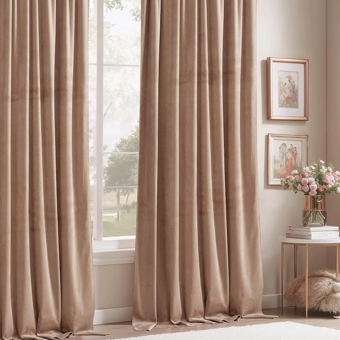 StangH Nursery Curtains for Bedroom Blush Beige Drapes, W62 x L84, 2 Panels | Privacy Wide Curtains, Room Darkening, 300GSM Soft Velvet, Thermal Insulated, Office, Living Room, Divider Panels