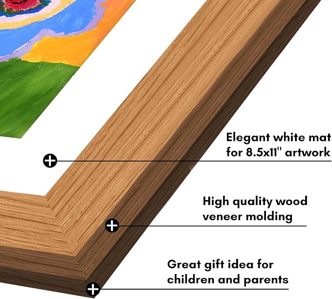 Americanflat Kids Artwork Frame Changeable (Dark Oak) - Magnetic Door Holds 100 Art Pieces - 8.5x11 Letter Size Display with Mat or 10x12.5 Without Mat - My Mini Masterpiece
