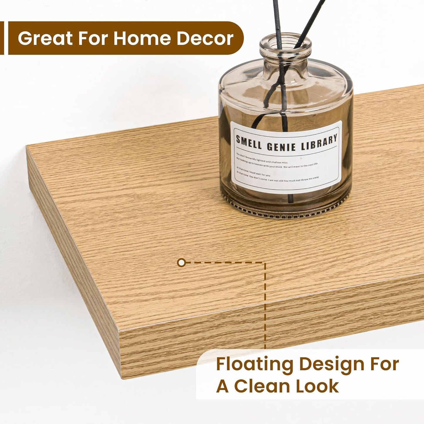 Fun Memories 48 Inch Deep Floating Shelves for Wall, 2 Pack of Long Wall Mounted Wood Shelves with Invisible Brackets for Bathroom, Bedroom, Living Room, Kitchen Decor and Storage, Oak