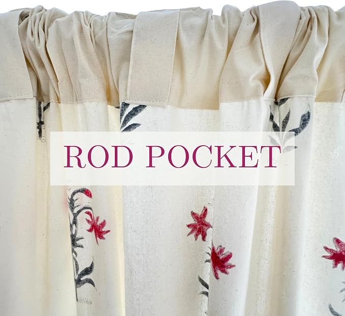 ATOSII 100% Cotton Single Panel Block Print Curtain, Easy Hanging with Rod Pocket & Loop, Living Room, Dining Room, Bedroom Light Filtering Boho Curtains, Set of 1, 60" W X 108" L, Tamra