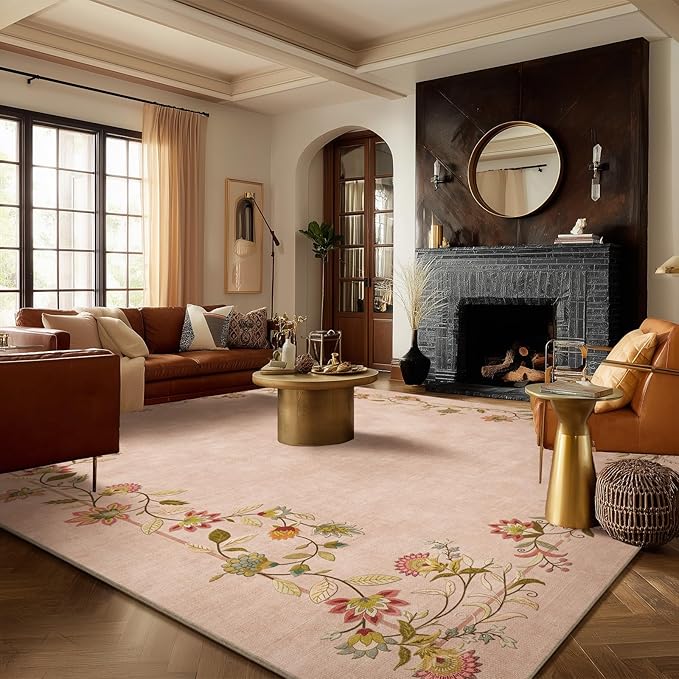 10x14 Area Rugs for Living Room: Washable Rug Stain Resistant Non Slip Low Pile Faux Wool Ultra Soft Lightweight Large Rugs for Bedroom Dining Room Under Table Rug Farmhouse Nursery Home Office