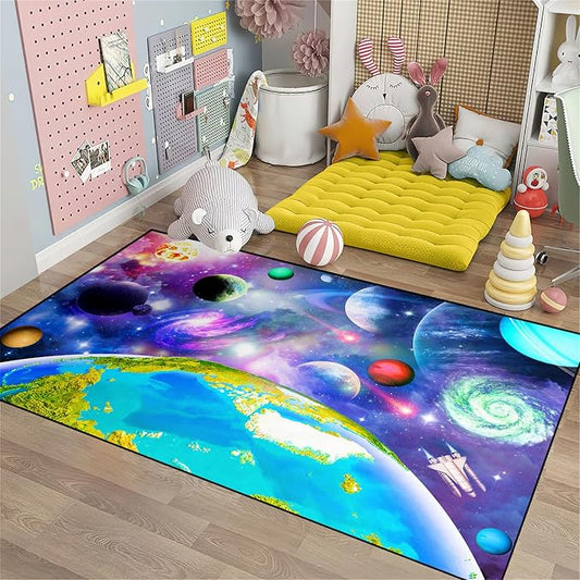 Space Rug for Boys Room - Galaxy Carpet for Kids Space Rugs for Kids Bedroom Galaxy Mat Decor for Boys Room Bedroom Playroom LivingRoom Decor,3'×4'