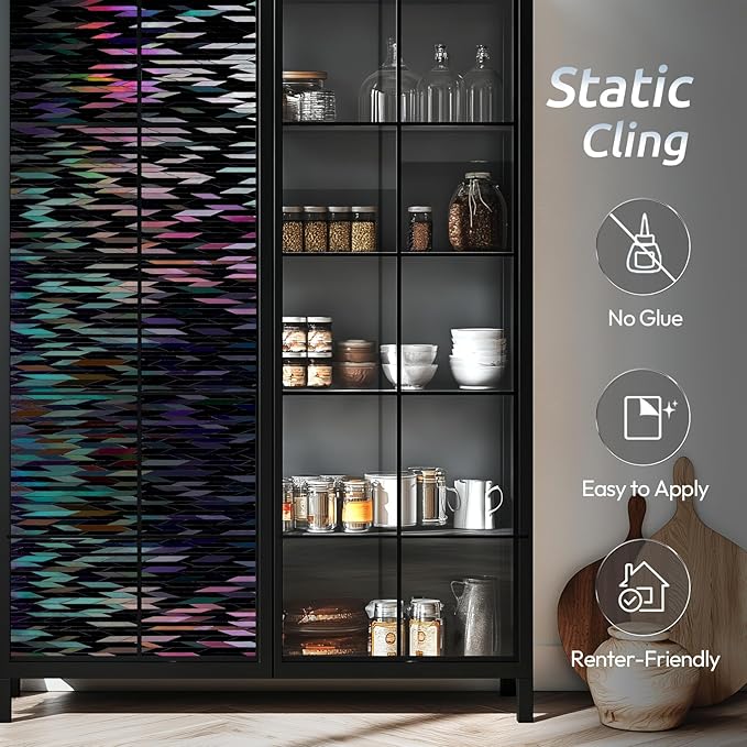 rabbitgoo Window Privacy Film, Total Blackout Window Film, Stained Glass Heat Control Glass Thermal Sticker, Room Darkening Door Cover, Anti-UV Privacy Cling with Installation Tools, 35.4" x 78.5"