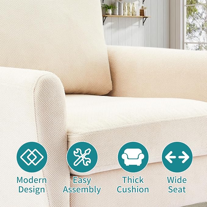 OLIXIS Comfy Accent Chair for Living Room Bedroom and Waiting Room, Upholstered Mid-Century Reading Chair with Pillow and Solid Wood Legs, Wide Singe Modern Lounge Sofa, Wheat