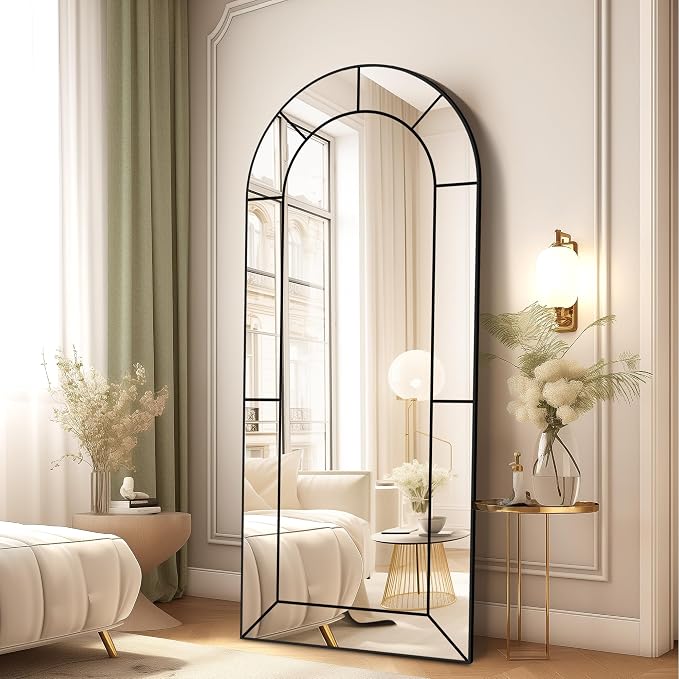 Wall Mirror,Full Length Floor, Window Pane Mirror for Living Room Decor, Decorative Wall Art, Large Wall for Bedroom, Hallway, Living Room Arch-56"X22"