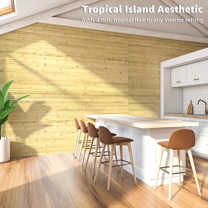 Art3d Natural Bamboo Wall Panel for Interior Wall Decor, Renewable Pole Wrap Wainscoting Paneling for Wall Ceiling Furniture Cabinet Office, 48 x 96 Inch, 2-Pack - Natural