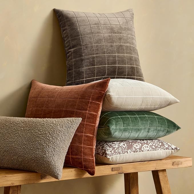 MIULEE Burnt Orange Plaid Fall Decor Throw Pillow Covers 18x18 Set of 2 | Vintage Check Chenille Couch Pillows Boho Farmhouse Cushion Covers Modern Fall Home Decor for Sofa Bed Living Room