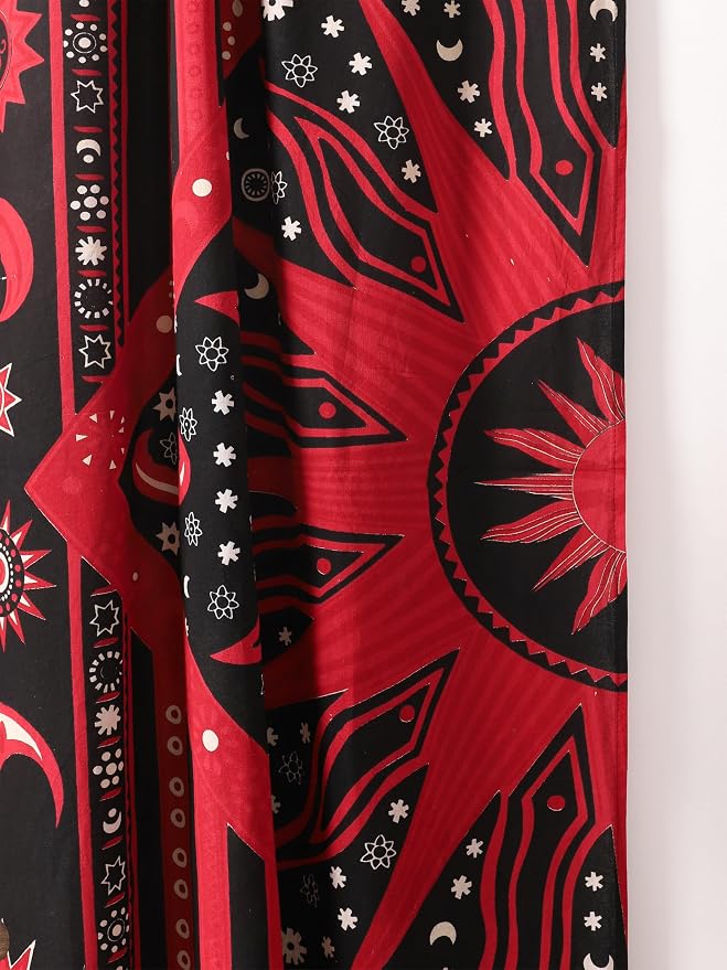 Popular Handicrafts Red Burning Sun Hippie Mandala Curtains 83 Inch Length for Living Room Bedroom 2 Panels Set Light Filtering Semi Sheer Window Curtains 76 Inch Width Boho Farmhouse Drapes W76xL83