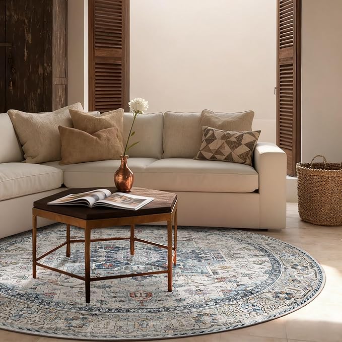 4x4 Washable Rugs for Living Room: Bedroom Rug Stain Resistant Non Slip Low Pile Soft Small Area Rugs for Bedroom Entryway Kitchen Living Room Bedside Office Dorm Kids Room Entrance