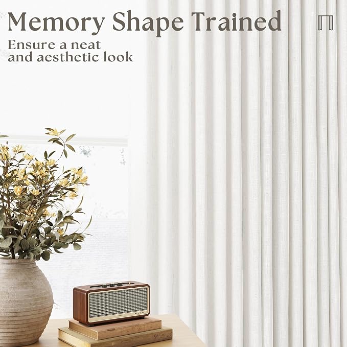 TWODRAPES Beige White Pinch Pleated Linen Curtains 63 Inch Length 2 Panels for Dining Room Kitchen Bedroom Semi Sheer Pleat Drapes with Hooks Rings Light Filtering Short Window Curtain Cabinet 40x63