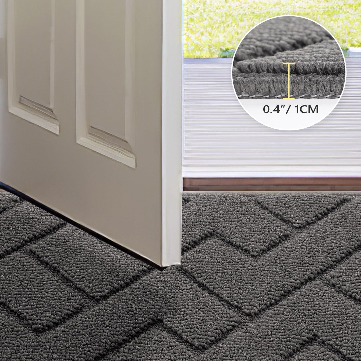 hicorfe Indoor Door Mat,Non Slip Door Mats,32"x48" Front Back Door Mat Rubber Backing,Absorbent Resist Dirt Entrance Inside Floor Mats for Entryway Washable Low-Profile(Grey)