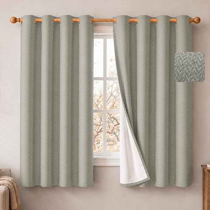 2 Panels 100% Blackout Linen-Textured Curtains, Thick Thermal Insulated Grommet Drapes with Subtle Herringbone Weave, Luxury Decor for Bedroom/Living Room, 54 x 54 Inches, Linen Beige