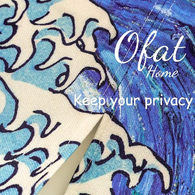 Ofat Home Great Wave & Starry Night Noren Curtain 33.5" x 59" | Japanese and Van Gogh fusion artwork, lightweight decorative fabric curtain for apartment or doorway
