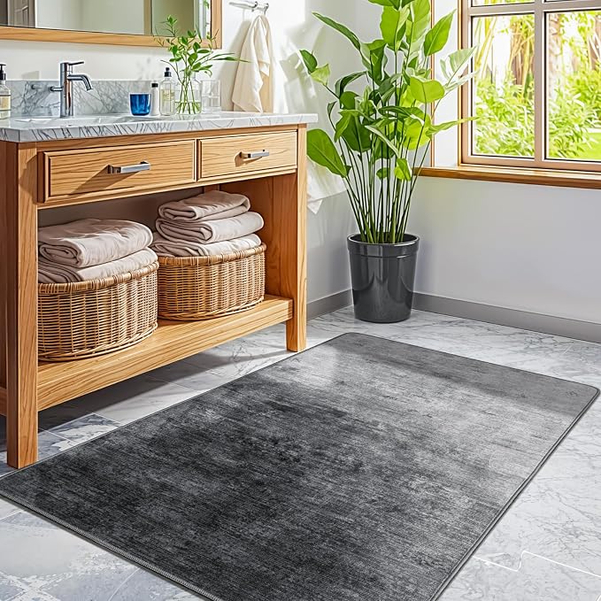 2x3 Washable Mat,Small EntryWay Rugs,Stainproof Non-Slip for Indoor Entranc | Low pile,Stain-resistant & Non-slip backing, Solid Vintage Style for indoor,entryway,kitchen,bathroom(2x3,Gray)