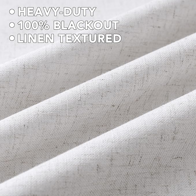 H.VERSAILTEX Linen Curtains 100% Blackout Curtains for Bedroom 120 inch Long Full Light Blocking Nature Linen Blended Window Curtains for Living Room Nickel Grommet (2 Panels, Heathered White)
