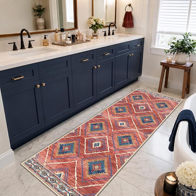 BESTSWEETIE Area Rug 2x6 Rug Machine Washable Non-Slip Low Pile Print Pattern Western Rug for Living Room Bedroom Entryway Tribal Series -Red/Orange