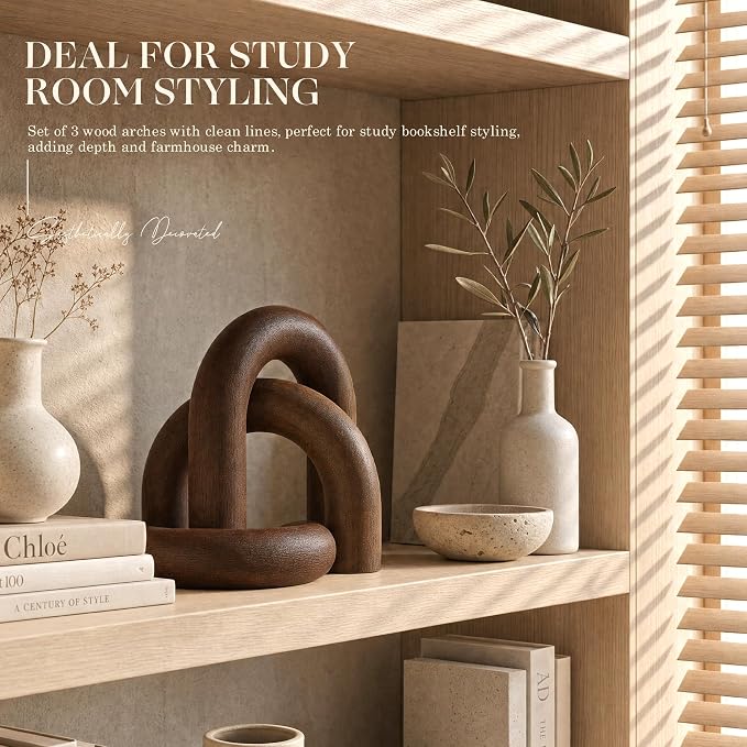 EOSAHR Acacia Wooden Arch Decor Set for Home Decor - 3-Piece Decorative Arch for Coffee Tables, Side Tables & TV Consoles -Minimalist Room Decorations for Home Office, Living Room, Bedroom (Acacia)