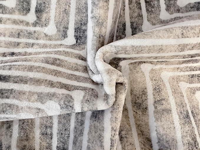 GLN Rugs Contemporary Collection - Machine Washable Area Rug, Contemporary Washable, Non Slip, Low Pile Chenille Rug, Living Room, Bedroom, Kitchen Rug (3' x 5' Lines Cream)