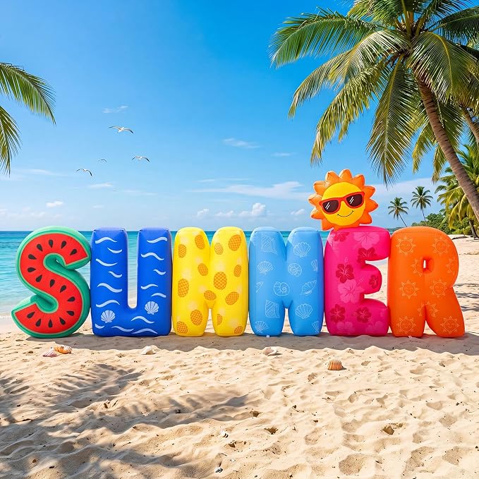 6.56 Ft Summer Inflatable Decoration- LED Lighted Summer Decorations Aloha Tiki Blow Up Party Decor for Tropical Beach Pool Indoor Outdoor Lawn Garden Patio Yard
