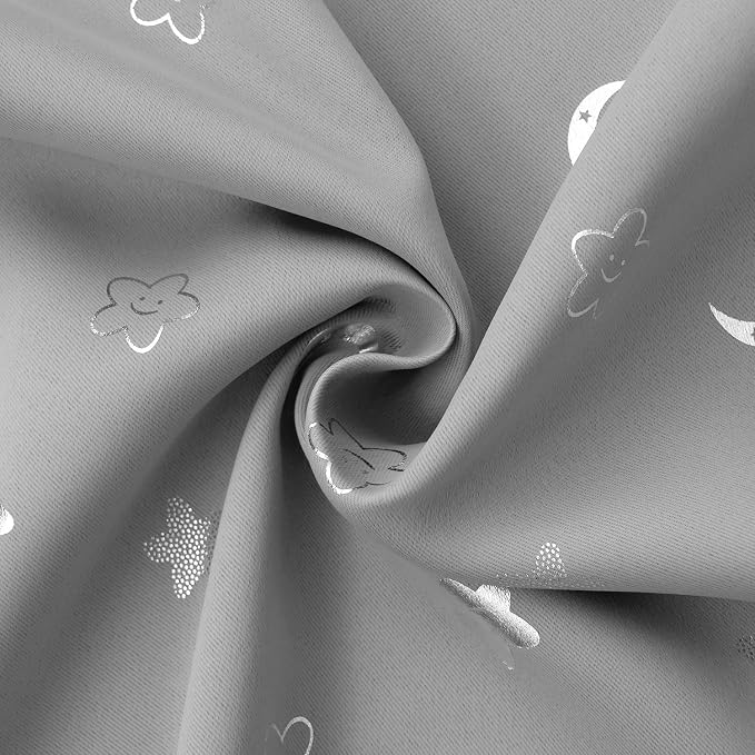 BGment Nursery Curtains for Kids Room, Star and Moon Blackout Curtains for Girls Boys Bedroom, Room Darkening Thermal Insulated Decoration Window Grommet Curtains, 2 Panels of 42 x 72 Inch, Light Grey