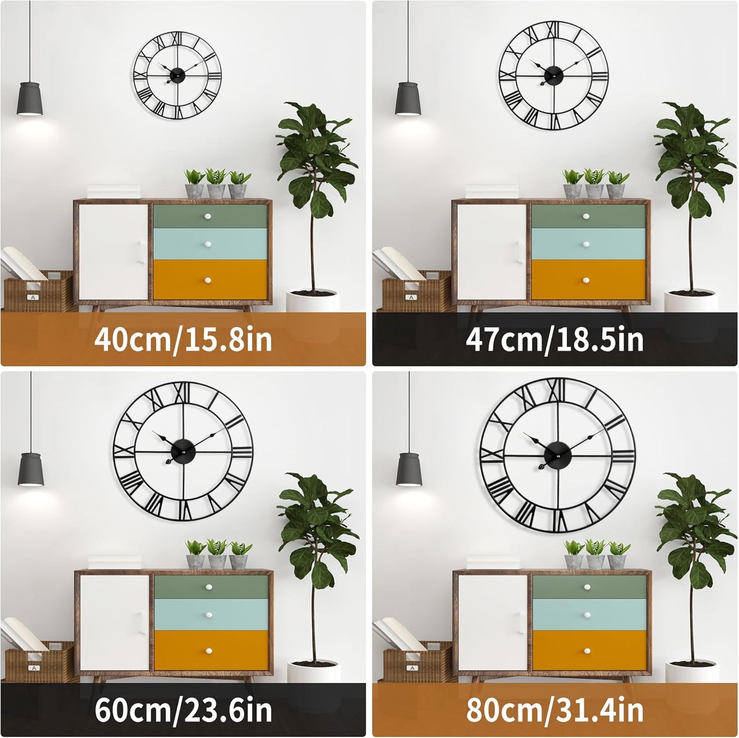 Large Wall Clock For Living Room Decor - 80cm/ 32 Inches Nearly Silent Non-Ticking Metal Wall Clocks Battery Operated, Vintage Decorative Modern Wall Clock For Bedroom, Office, Farmhouse Decor