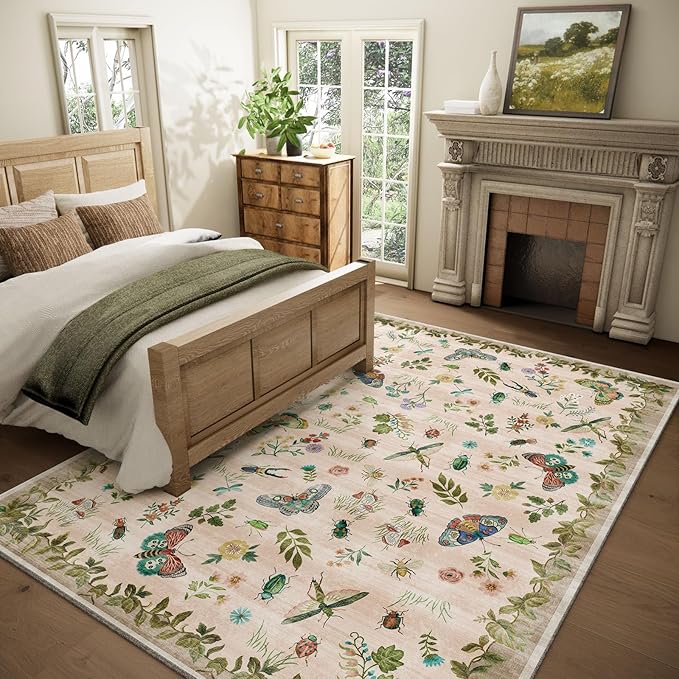 Machine Washable Rugs for Living Room: 8x10 Area Rugs Stain Resistant Non Slip Low Pile Soft Lightweight Carpet Rugs for Bedroom Kitchen Dining Room Nursery Kids Room Farmhouse