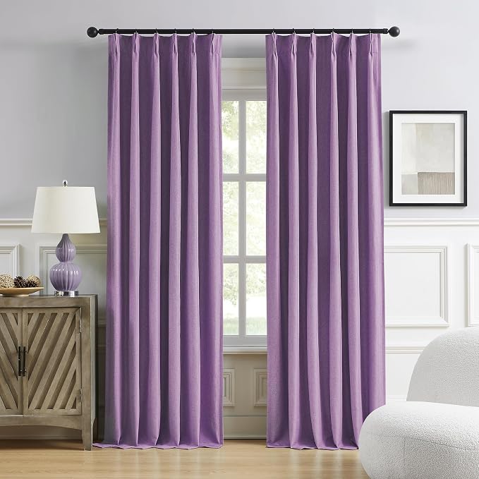 DUALIFE Pinch Pleated Blackout Curtains Purple 2 Panels,Back Tab Ceiling Viral Pleat Hooks Curtain for Track System,Thermal Insulated Drapes for Bedroom Living Room Dining Room,40 Wide x 96 Long