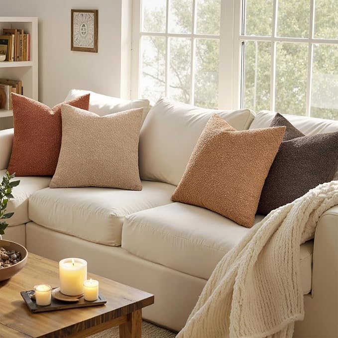 MIULEE Pack of 4 Fall Decorative Textured Boucle Throw Pillow Covers | 20x20 Inch Rustic Accent Pillow Cases Soft Couch Cushion Covers for Modern Farmhouse Boho Sofa Bed Livingroom Home Decor