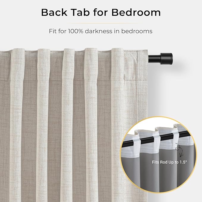 INOVADAY 100% Blackout Curtains for Sliding Glass Doors, 102 Inch Extra Wide Sliding Door Curtains, Clip Rings Linen Drapes, Thermal Insulated Room Darkening for Living Room, 1 Panel - Beige, W102xL84