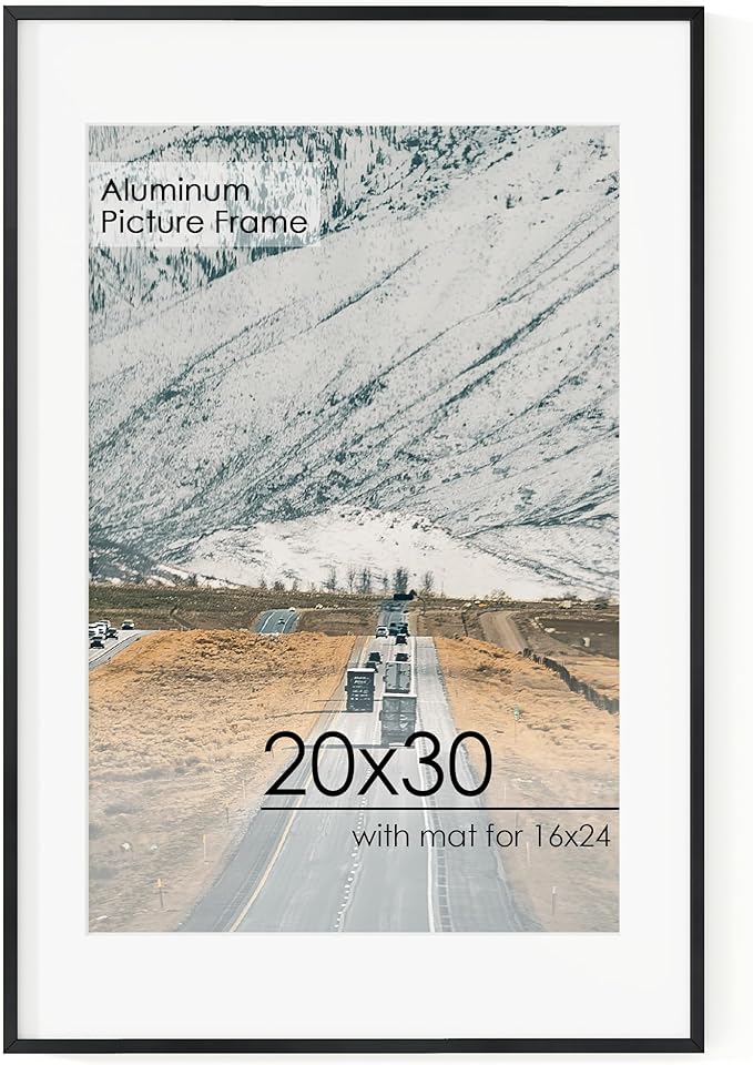 FLYJOE 20x30 Metal Picture Frame for Wall With Mat for 16x24, 20''x30'' Aluminum Photo Frames With Tempered Glass for Home Decor, Minimalist Modern Poster Frame Horizontal And Vertical Formats, Black