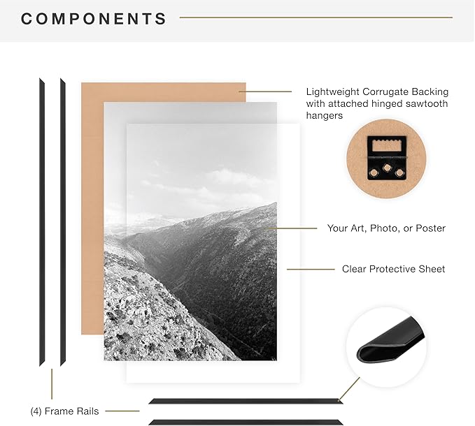 MCS Original Poster Frame 22x28 Black Lightweight Vertical & Horizontal Wall Hanging Large Picture Frame for Posters, Art Prints & Gallery Wall (2-Pack)