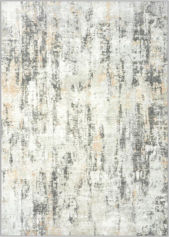 8x10 Area Rugs Washable Rug: Modern Abstract Living Room Rug Soft Anti-Skid Thin Carpet Indoor Floor Non-Shedding Carpets for Bedroom Dining Room Farmhouse Nursery Home Office Grey Brown